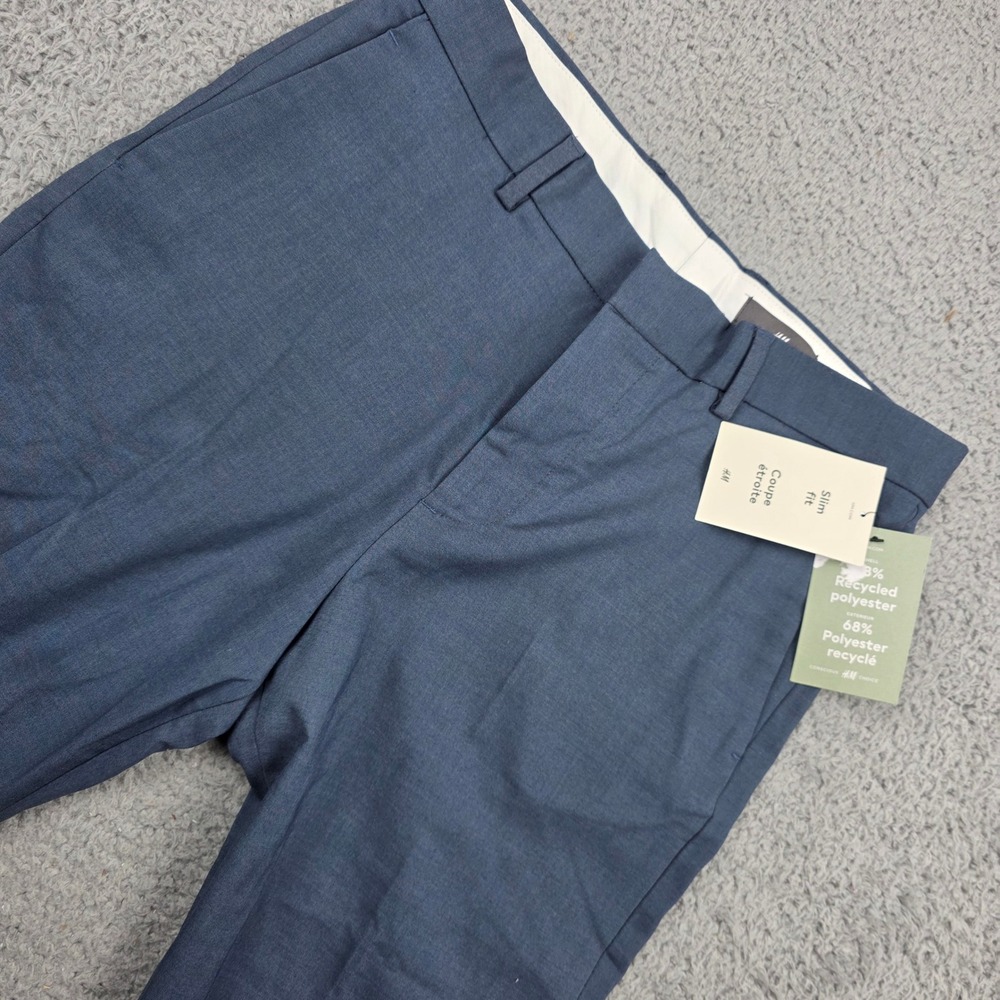 HM Mens Slim Fit Dress Pants Blue 30R Recycled Polyester Business Casual